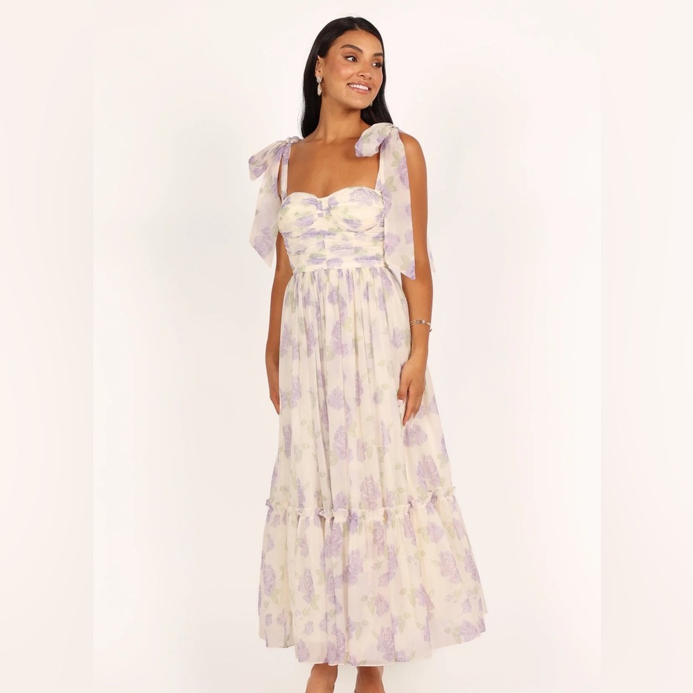 Petal & Pup Cream Maxi Dress with Lavender Floral Print